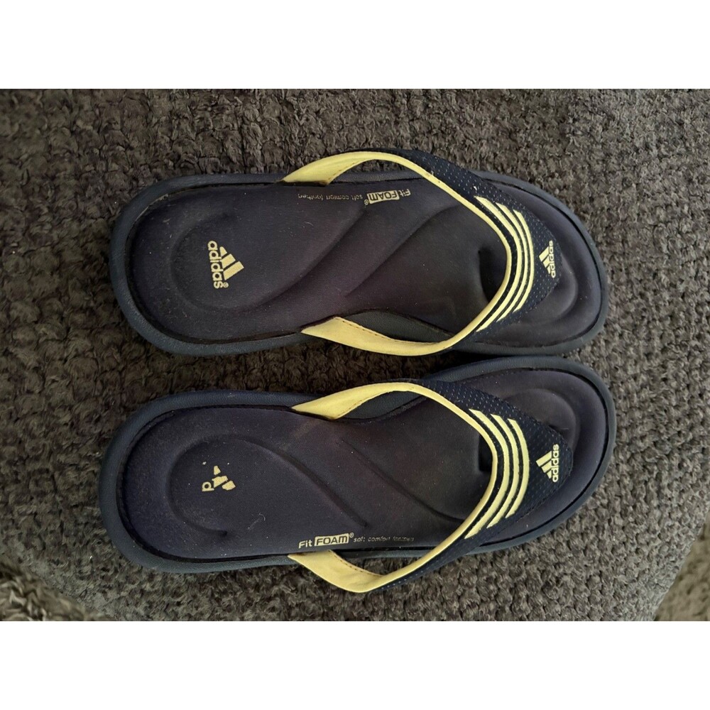 navy and yellow stripe adidas fit foam thong sandal barely used great condition